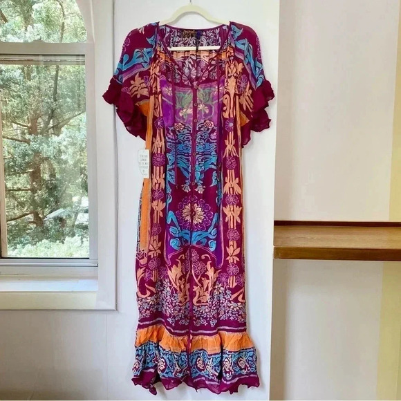 NWT Free People Back to Barcelona Kaftan Duster Kimono Maxi Dress Boho Printed - Picture 16 of 17